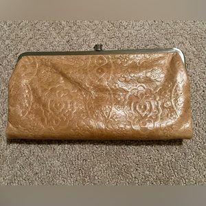 Hobo leather floral clutch wallet,  caramel brown